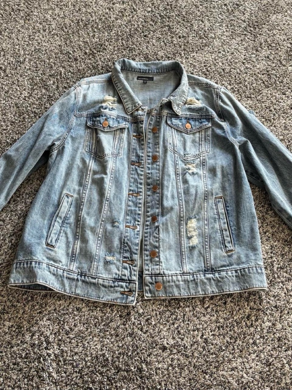 See Thru Soul Light Blue Distressed Denim Jacket